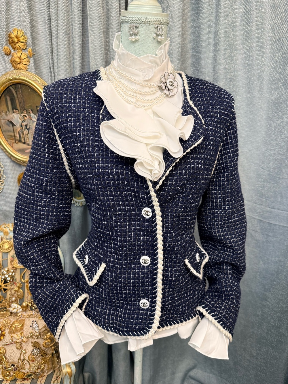 Nanette Lepore Navy Tweed Blazer